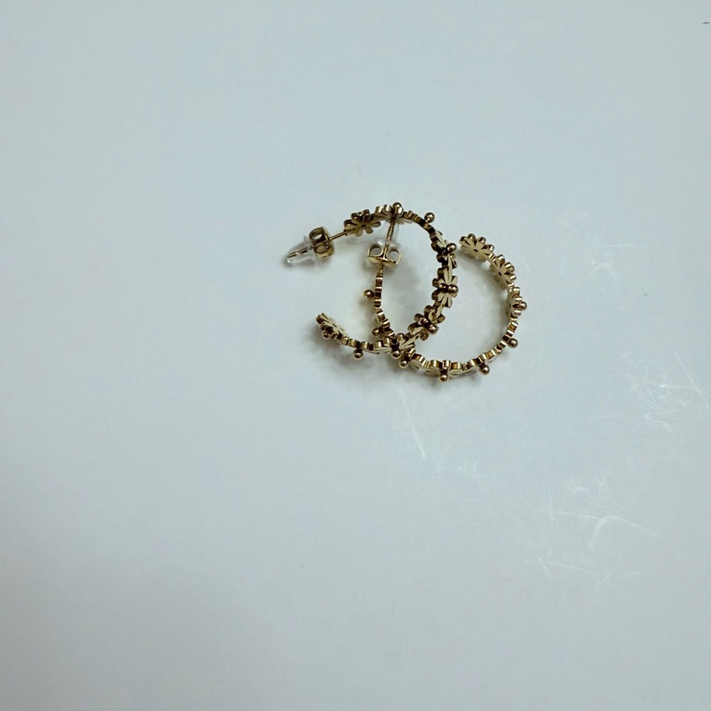 Gold Plated Stainless Steel Daisy Hoop Earrings • Floral Cutout Design